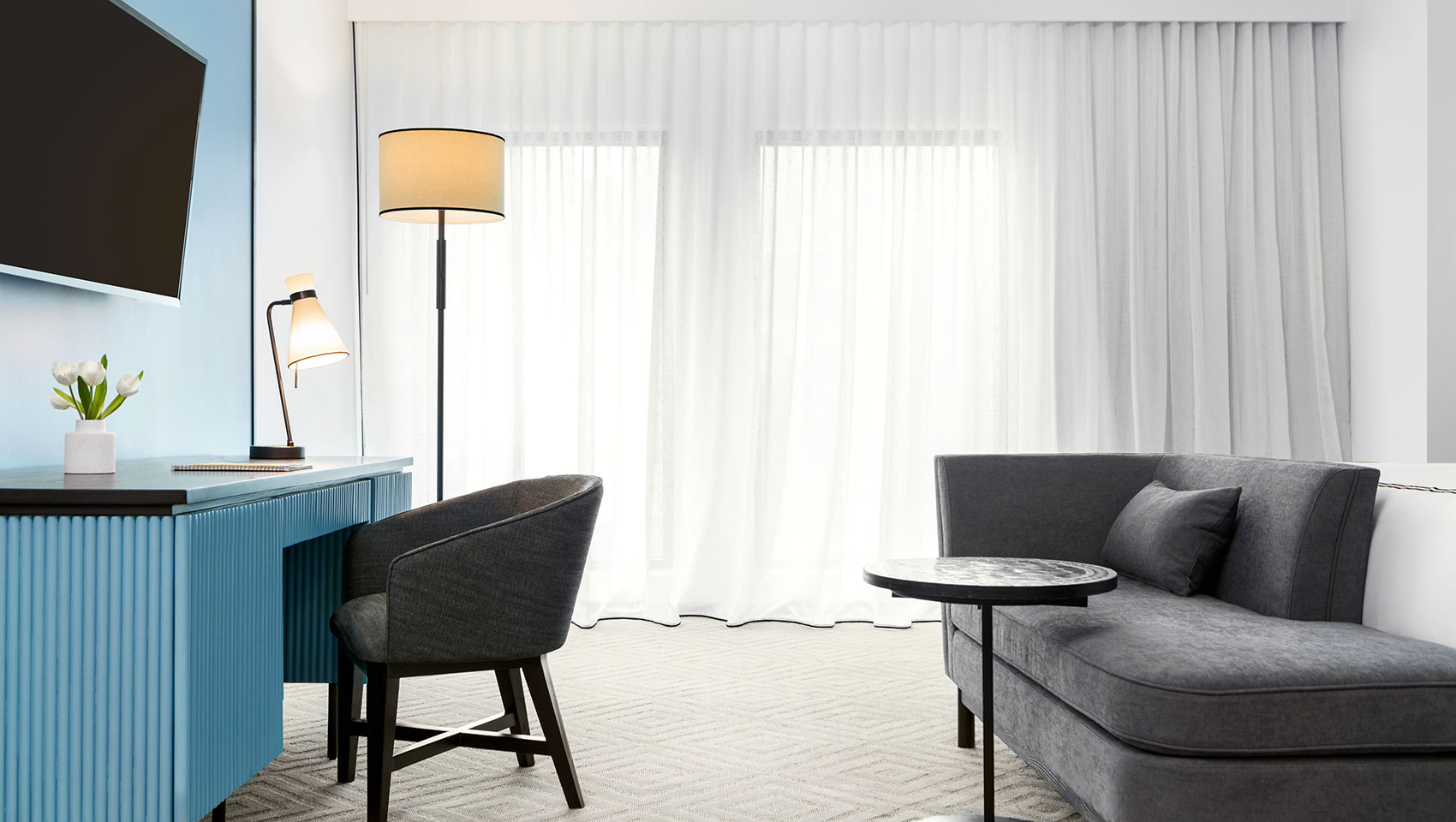 guestroom desk and seating area